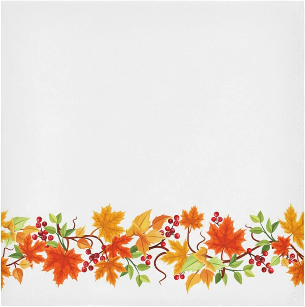Thanksgiving Day Cloth Napkins Set of 6, Autumn Leaves Square Premium Polyester Table Linen for Thanksgiving Day Dinner Parties