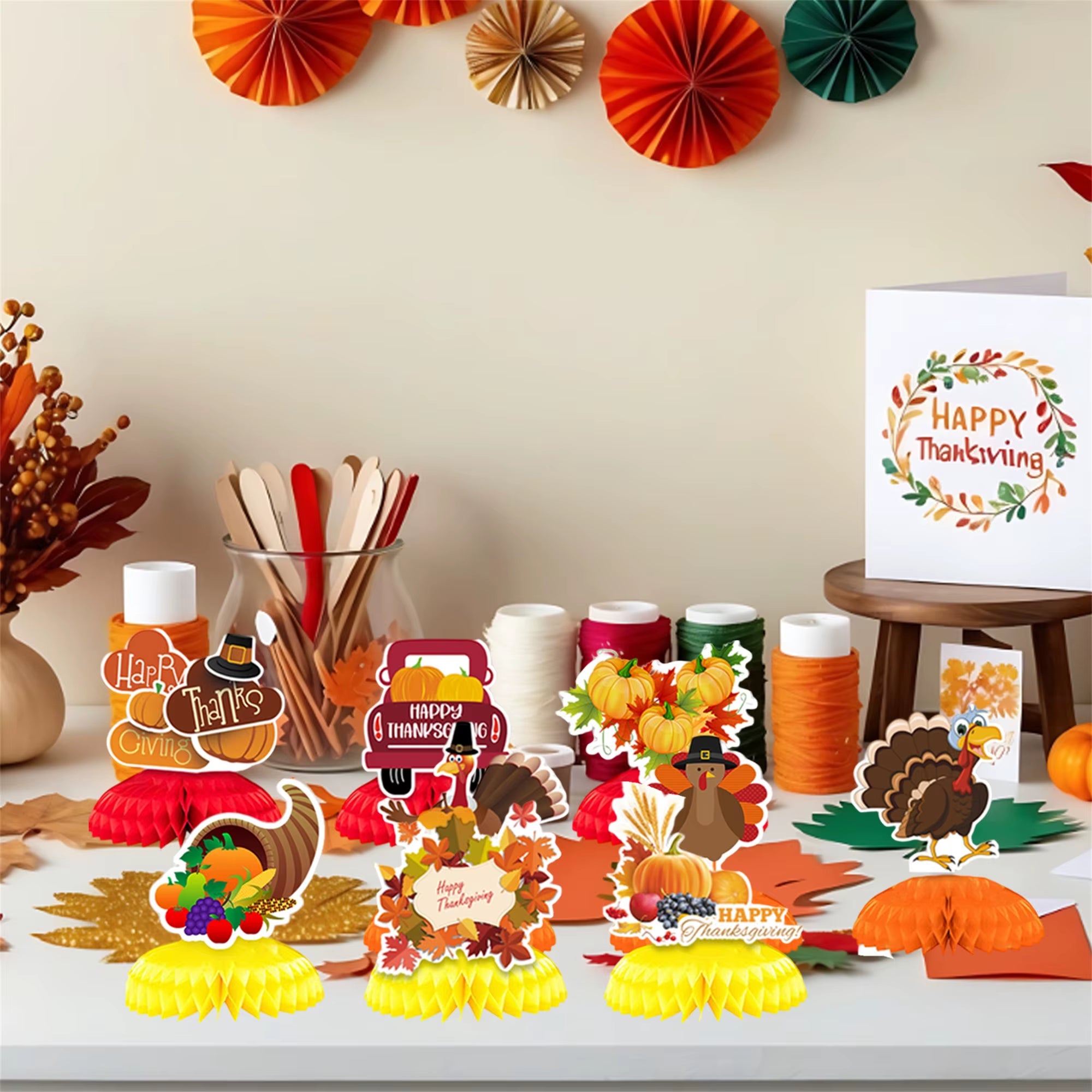 Thanksgiving Harvest Centerpiece Set of 10 Autumn Turkey Pumpkin Table Decorations for Home and Office Thanksgiving Décor
