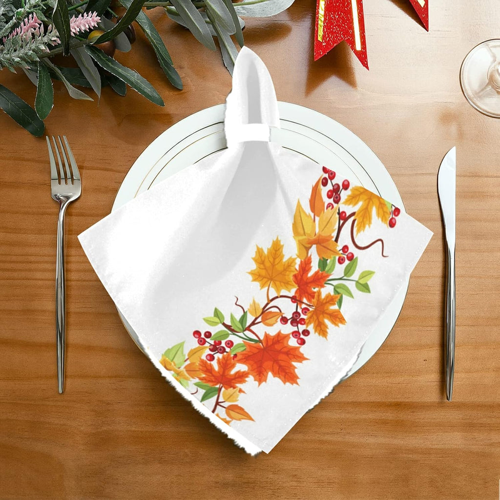 Thanksgiving Day Cloth Napkins Set of 6, Autumn Leaves Square Premium Polyester Table Linen for Thanksgiving Day Dinner Parties