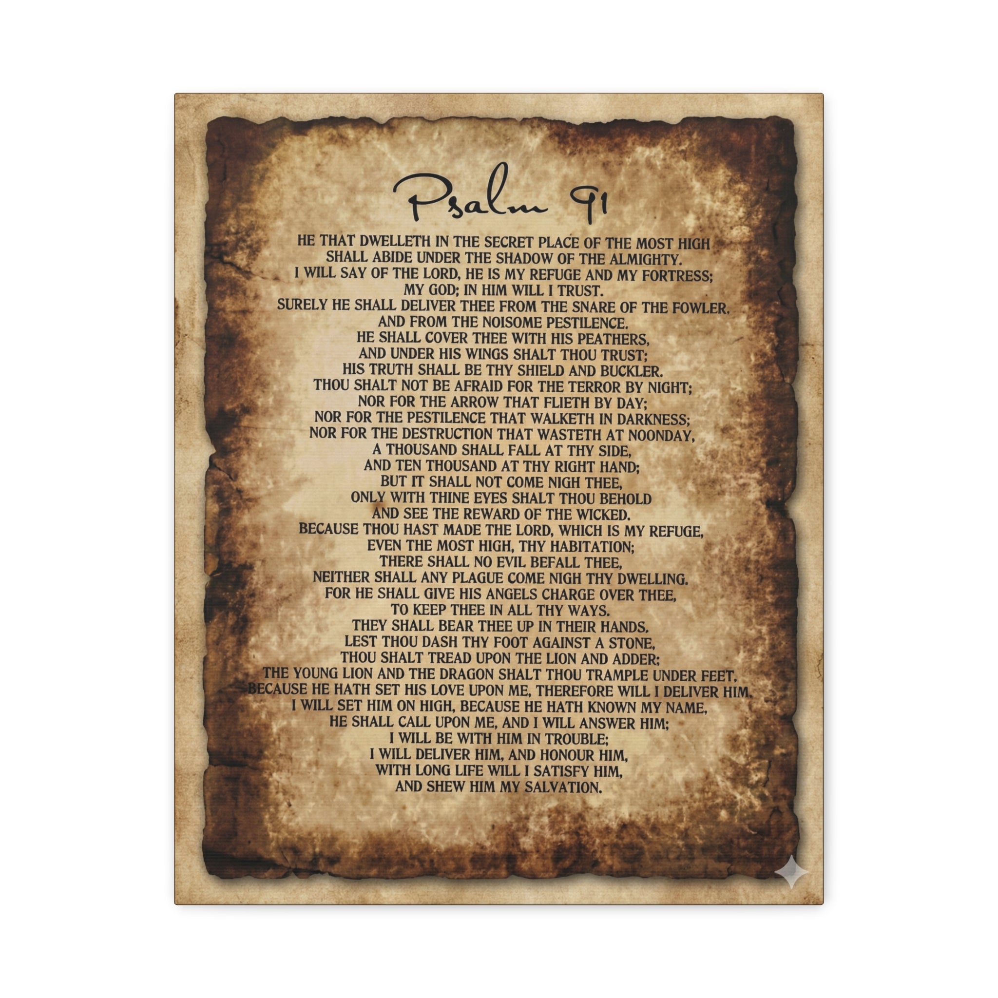 Psalm 91 Matte Canvas Wall Art — Vintage Scripture Print Religious Decor