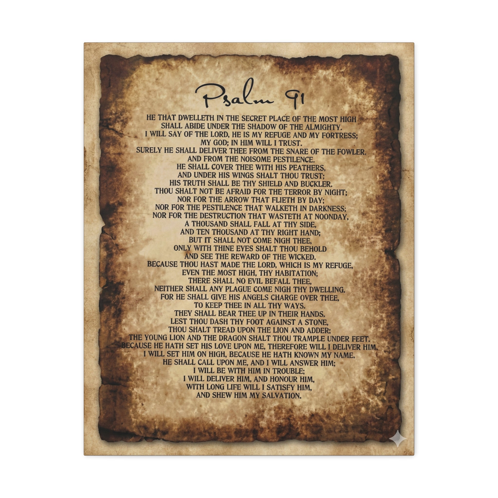 Psalm 91 Matte Canvas Wall Art — Vintage Scripture Print Religious Decor