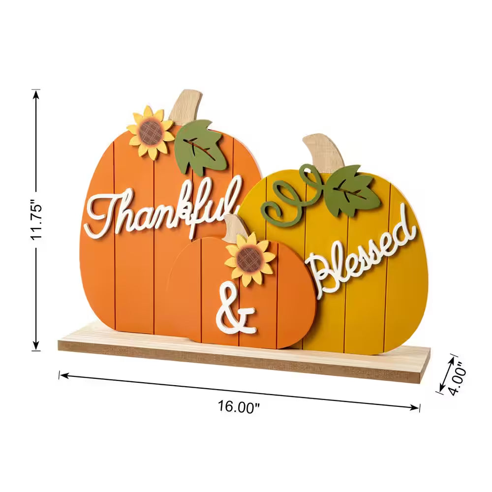 8 In. Thanksgiving Christmas Wooden Pumpkins Table Decor