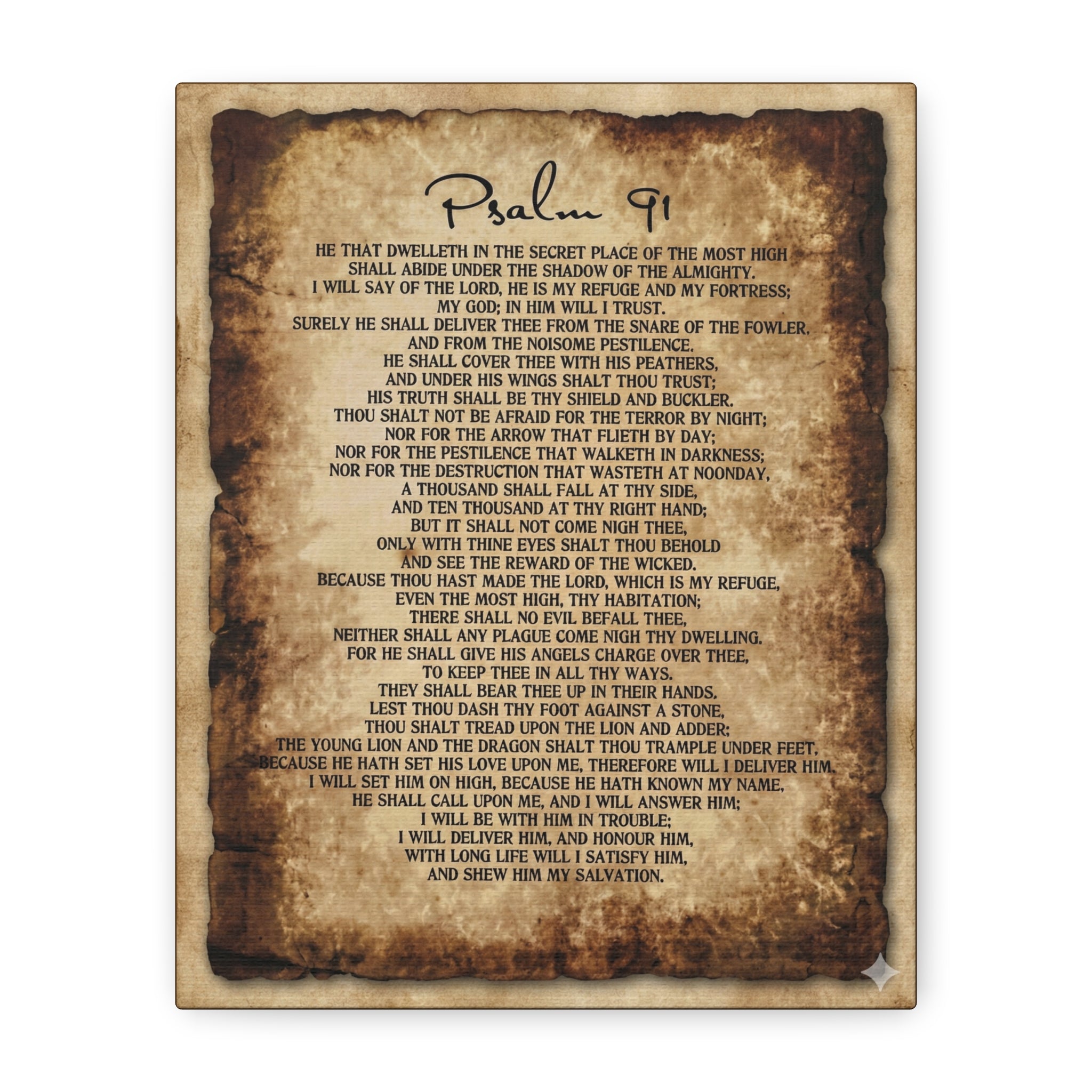 Psalm 91 Matte Canvas Wall Art — Vintage Scripture Print Religious Decor