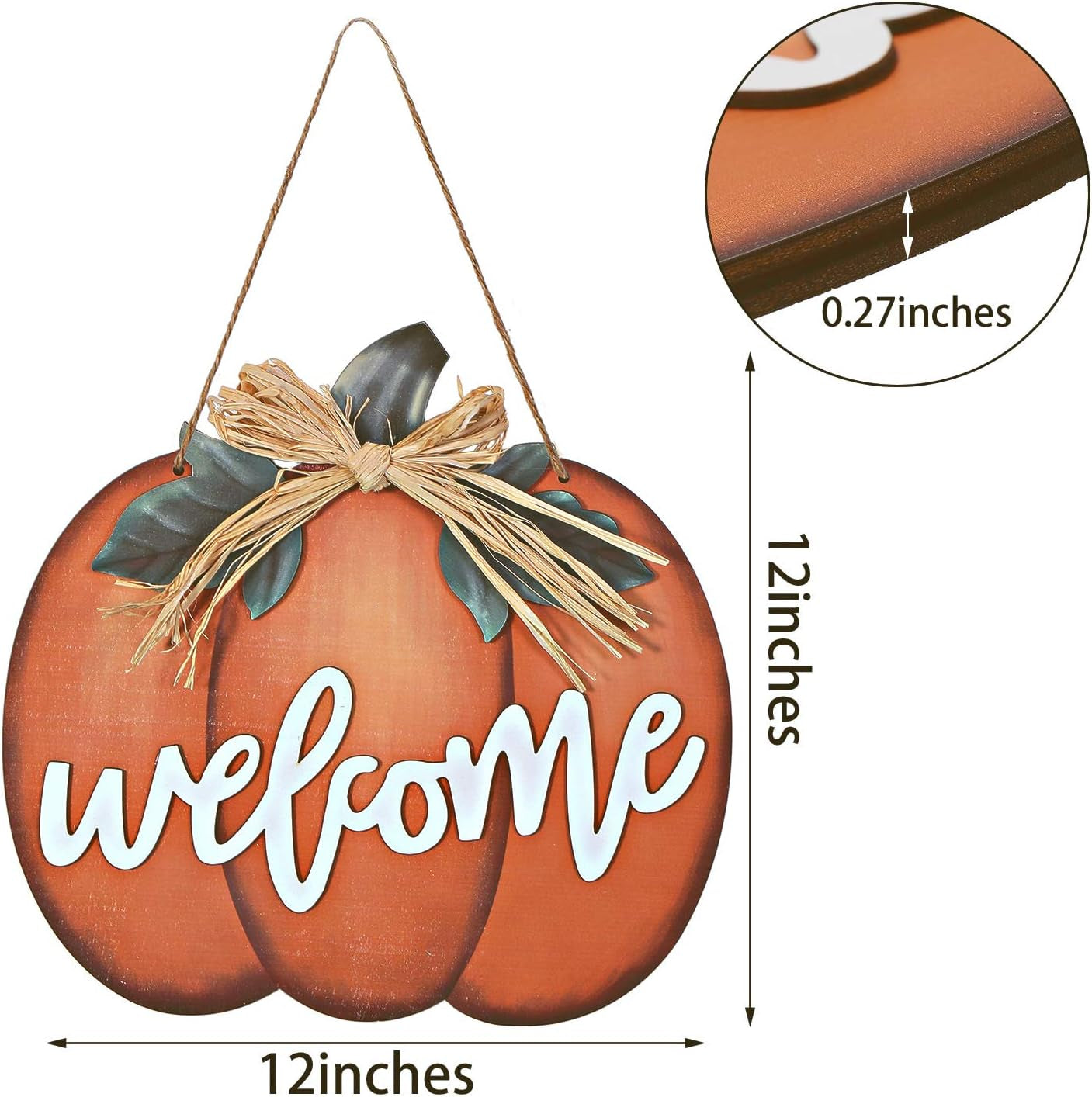 Fall Decor Pumpkin Welcome Sign Thanksgiving Door Hanger Wooden Pumpkin Decor Hanging Porch Sign for Autumn Harvest Thanksgiving Farmhouse Wall Decoration(Orange)