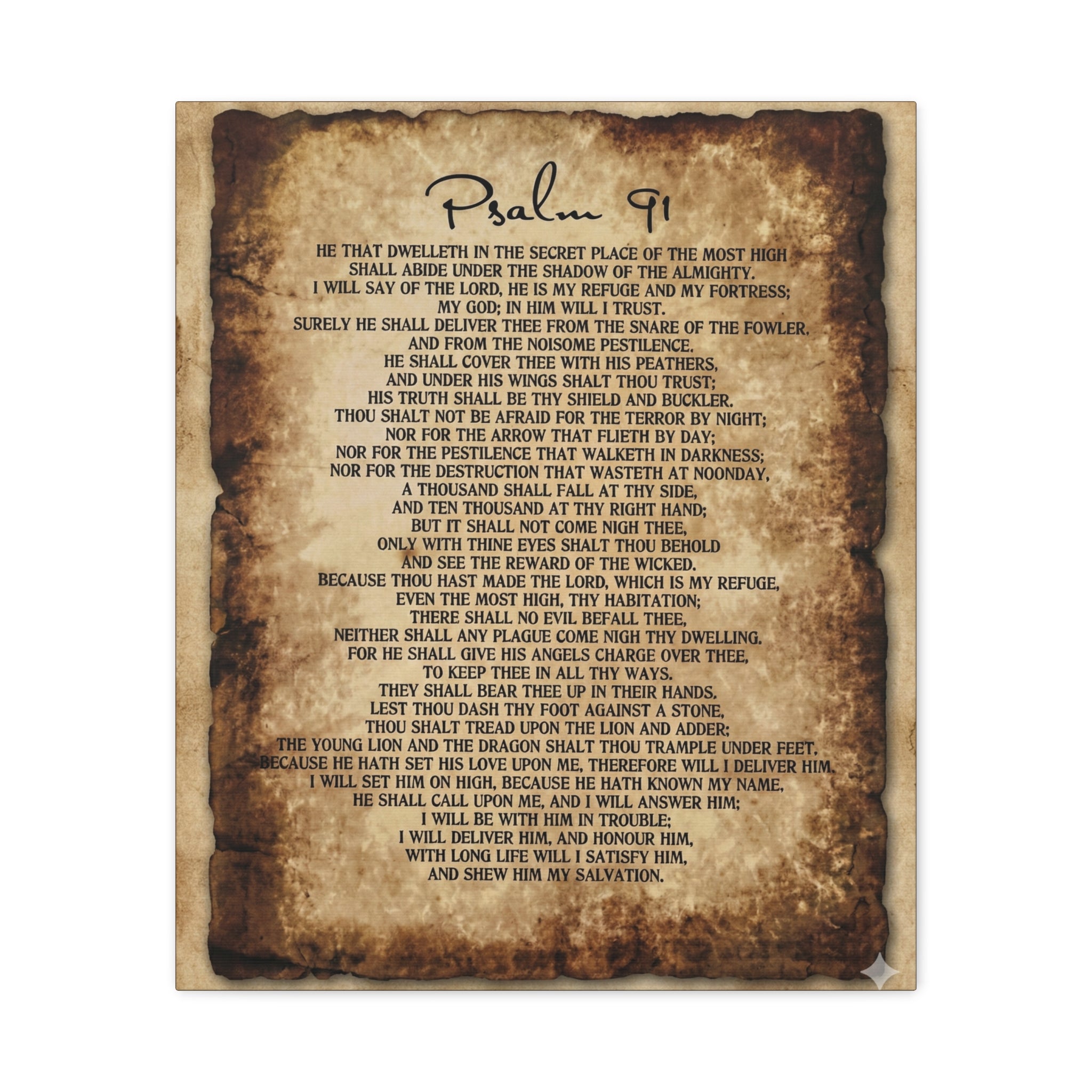 Psalm 91 Matte Canvas Wall Art — Vintage Scripture Print Religious Decor
