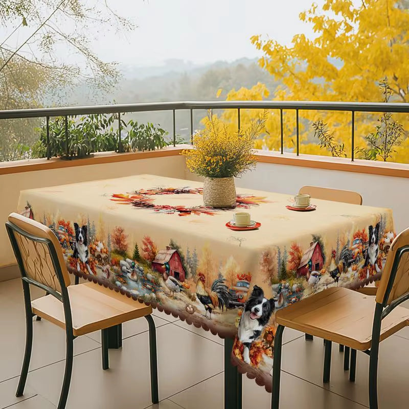 Gnizamaautumn Decoration Thanksgiving Gift round Rectangle Tablecloth, Pumpkin, Puppy, Rooster, Truck Design, Thanksgiving Gift,