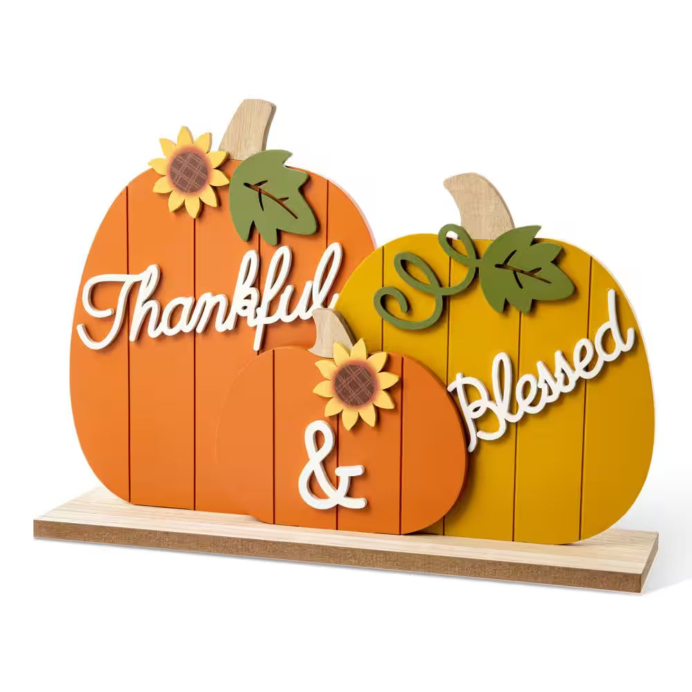 8 In. Thanksgiving Christmas Wooden Pumpkins Table Decor