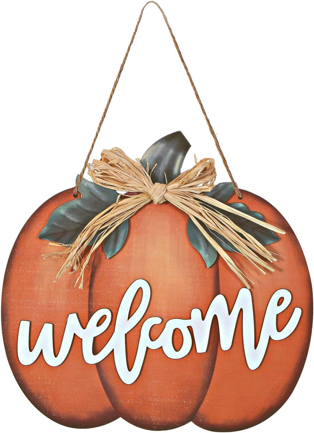 Fall Decor Pumpkin Welcome Sign Thanksgiving Door Hanger Wooden Pumpkin Decor Hanging Porch Sign for Autumn Harvest Thanksgiving Farmhouse Wall Decoration(Orange)