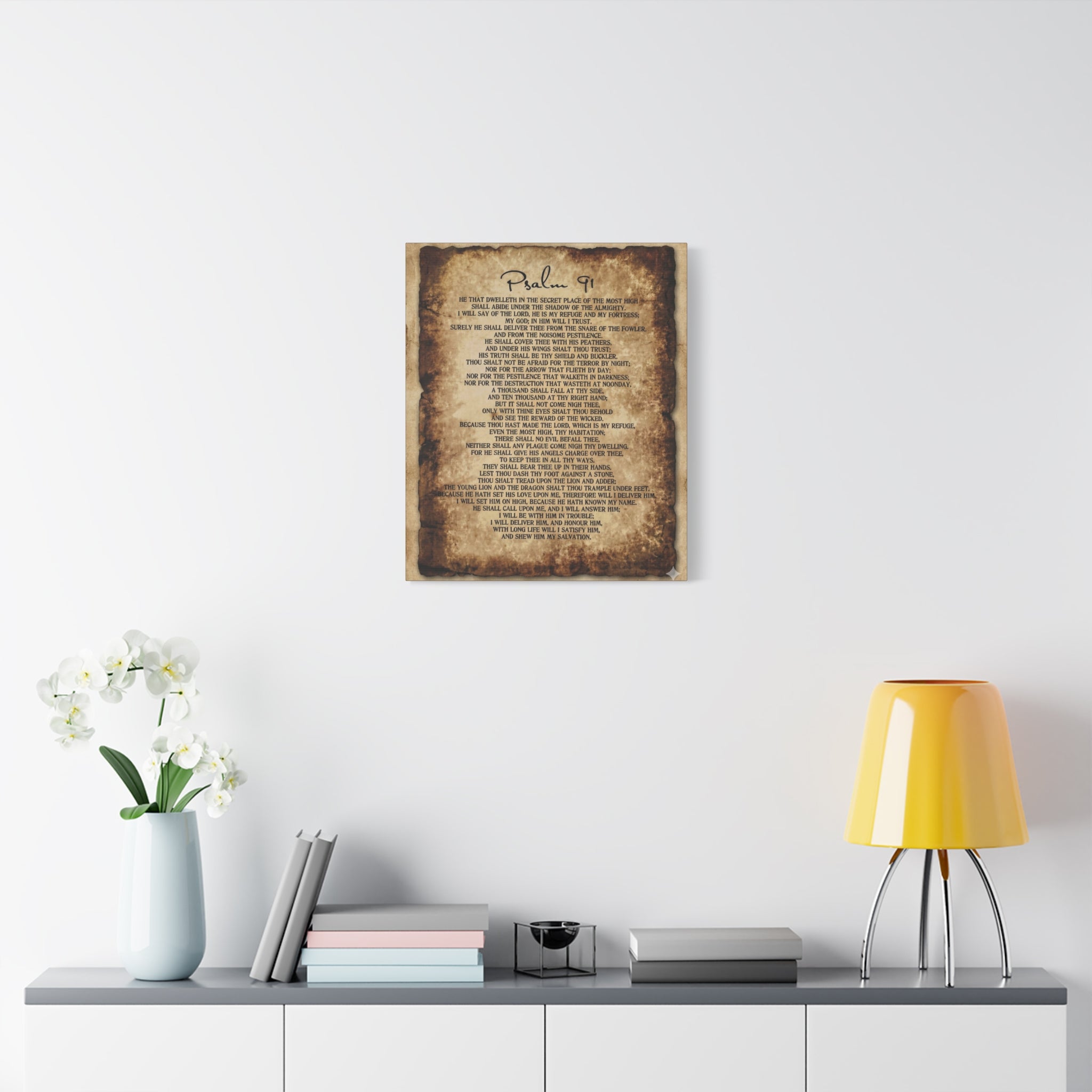 Psalm 91 Matte Canvas Wall Art — Vintage Scripture Print Religious Decor