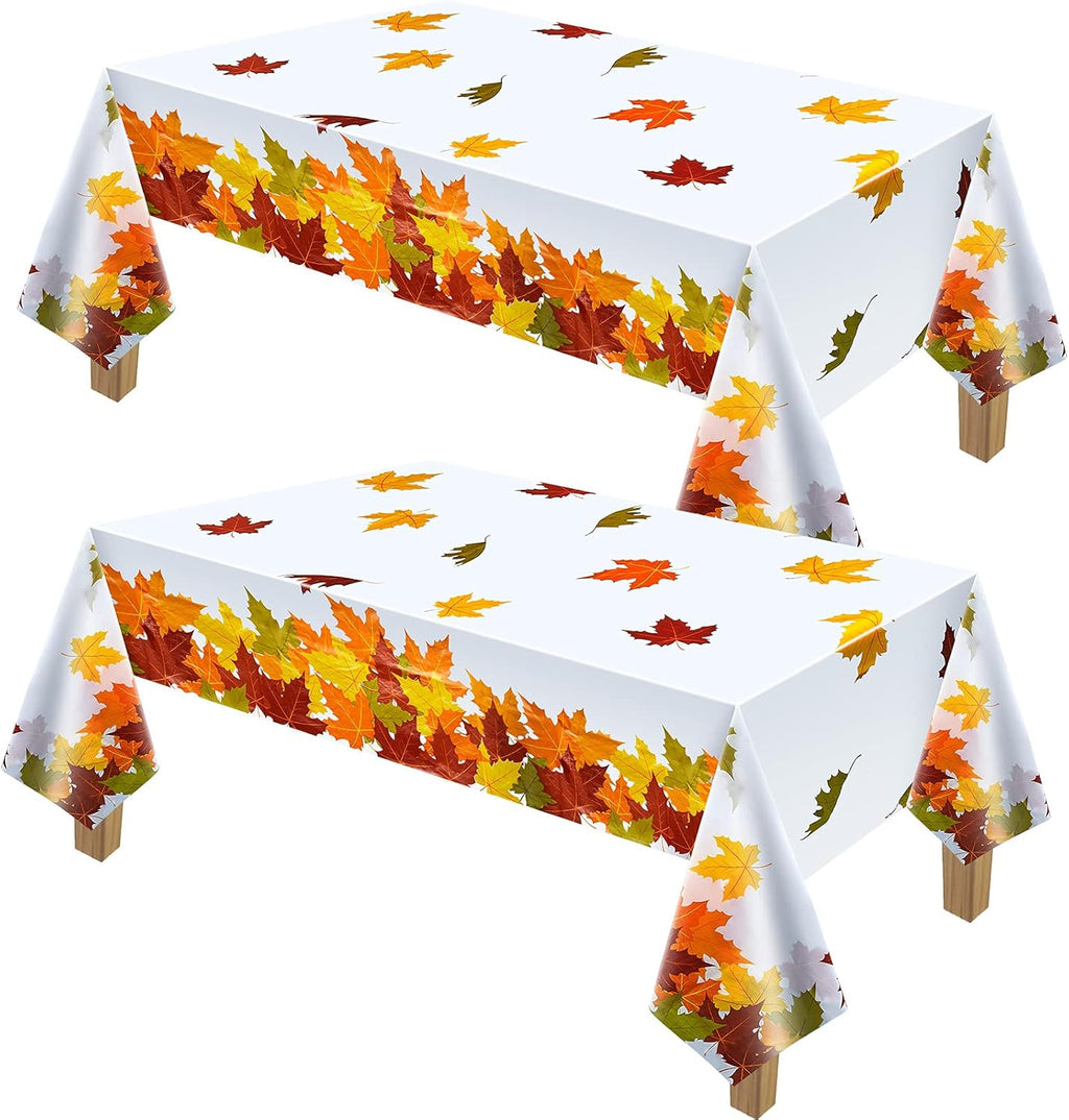 Thanksgiving Fall Leaf Tablecloth Autumn Maple Leaf Table Cover Waterproof Rectangle Plastic Table Cover for Thanksgiving Decoration Curtain Restaurant Camping (2 Pieces)