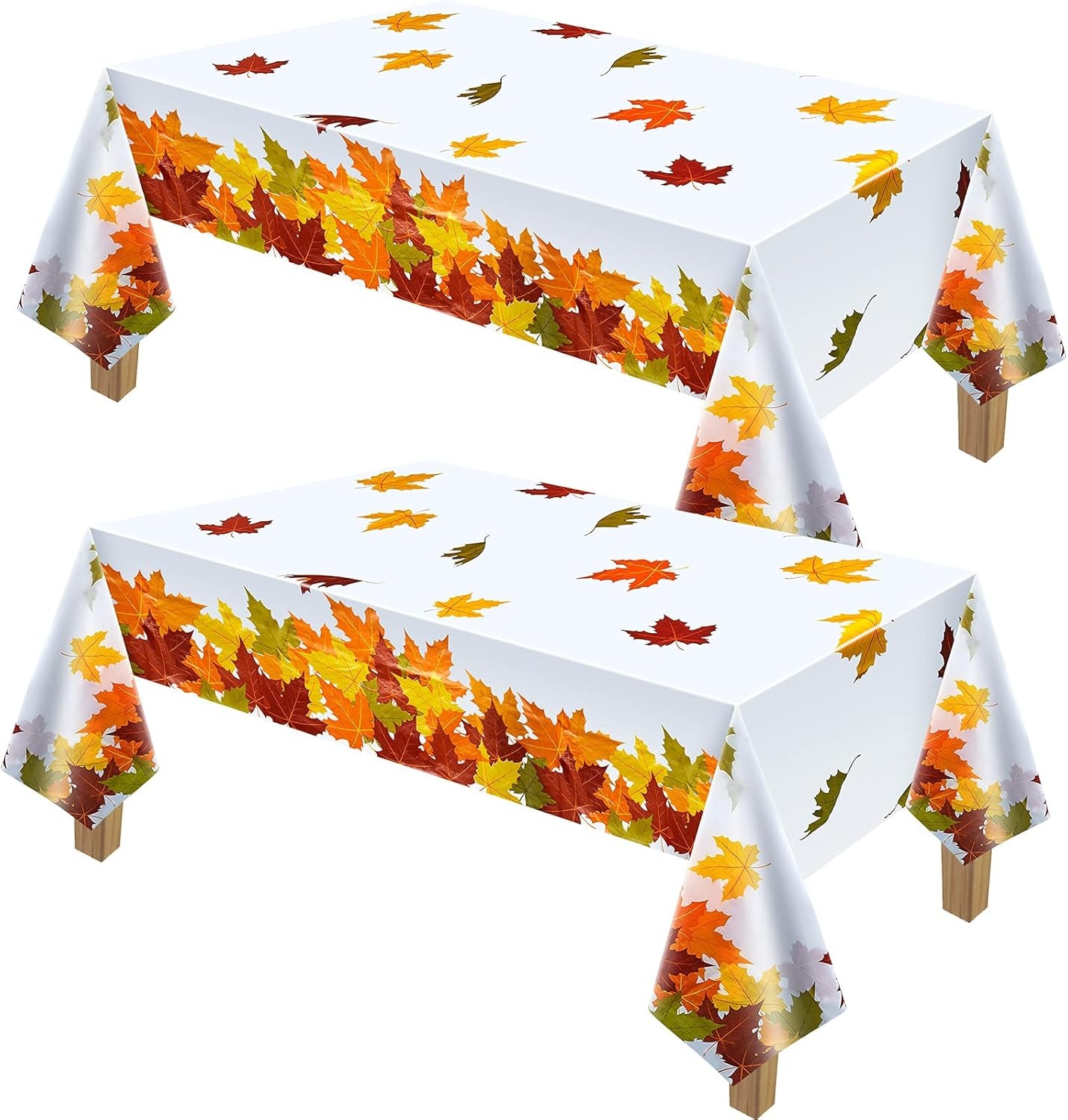 Thanksgiving Fall Leaf Tablecloth Autumn Maple Leaf Table Cover Waterproof Rectangle Plastic Table Cover for Thanksgiving Decoration Curtain Restaurant Camping (2 Pieces)