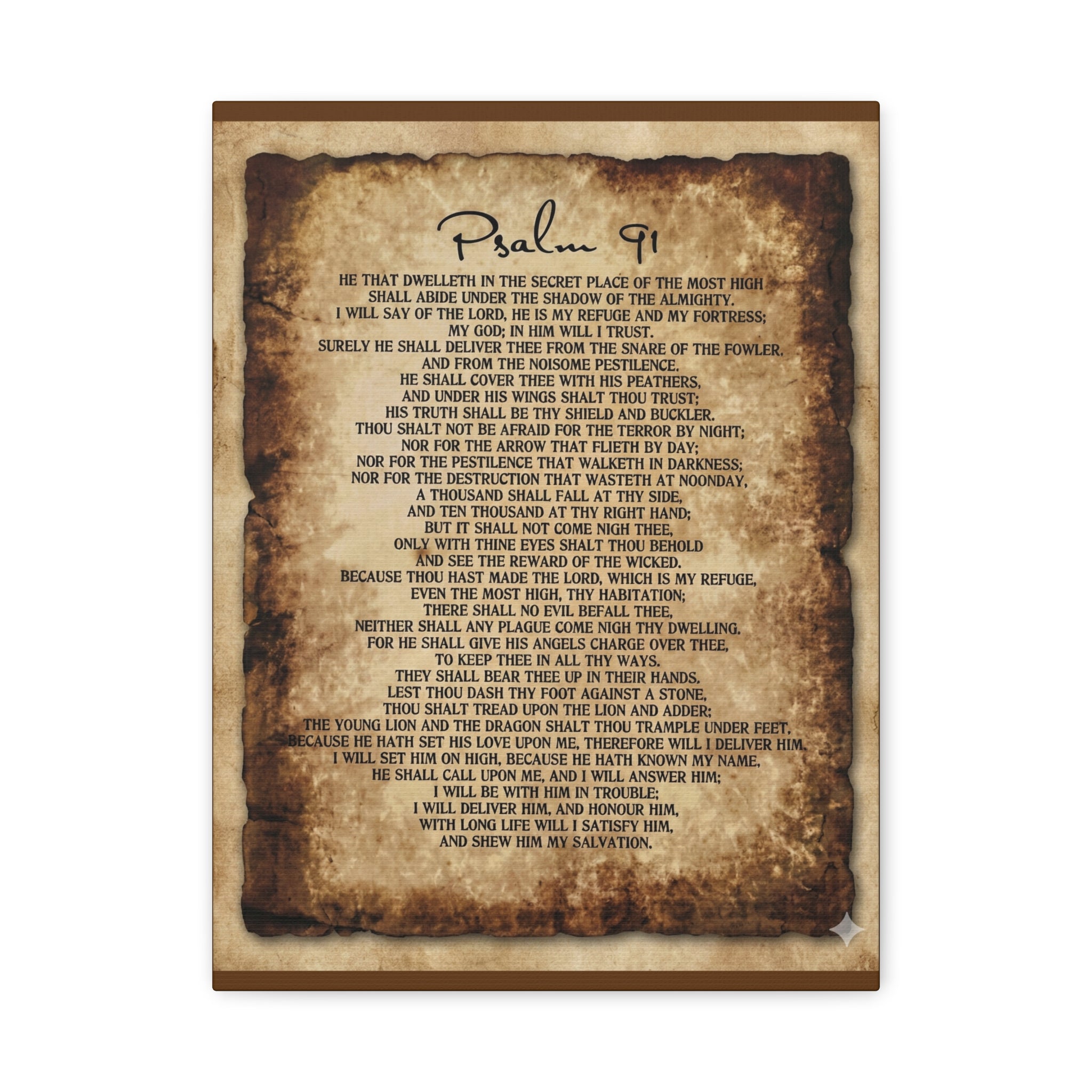 Psalm 91 Matte Canvas Wall Art — Vintage Scripture Print Religious Decor