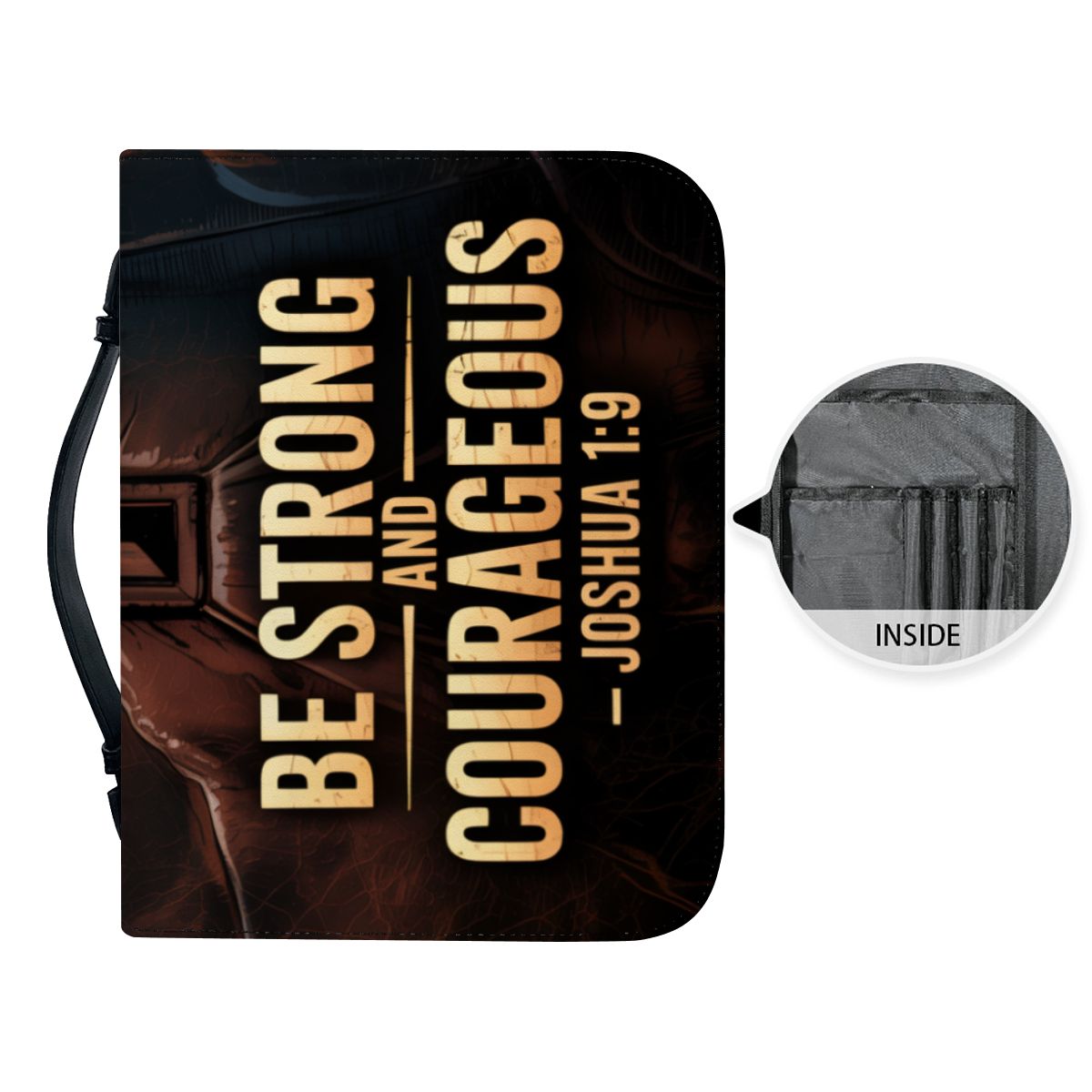 "Be Strong and Courageous" Bible Cover – Joshua 1:9 Scripture Case with Rugged Cross Design – Christian Gift for Men & Boys