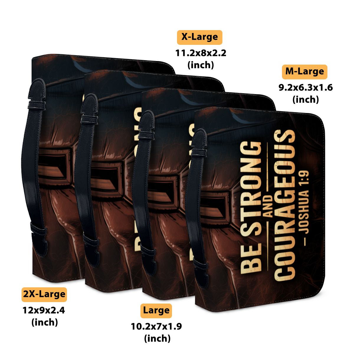 "Be Strong and Courageous" Bible Cover – Joshua 1:9 Scripture Case with Rugged Cross Design – Christian Gift for Men & Boys