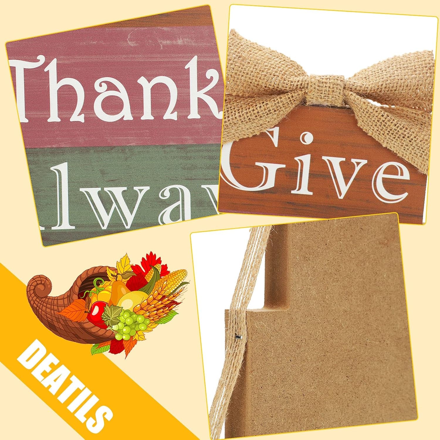 Fall Wooden Signs Thanksgiving Table Wooden Block Thanksgiving Decor Vintage Farmhouse Thanksgiving Wood Blocks for Fall Thanksgiving Decor (Thanks Series)