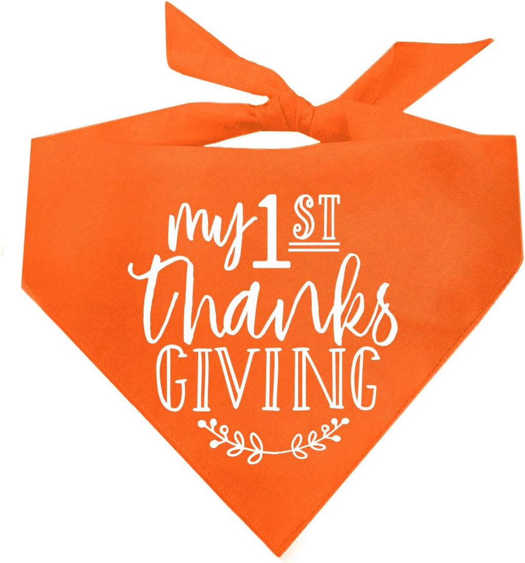 My First Thanksgiving Dog Bandana | 100% Cotton Adjustable Triangle | Made in USA | Fall | Thanksgiving | Turkey Day | Gobble Feast |Orange, X-Small (187)