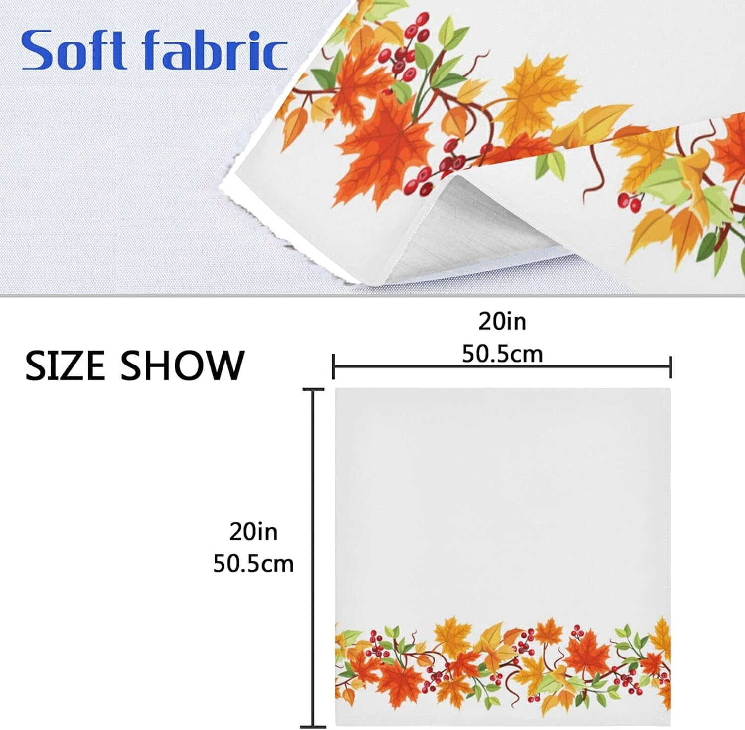 Thanksgiving Day Cloth Napkins Set of 6, Autumn Leaves Square Premium Polyester Table Linen for Thanksgiving Day Dinner Parties