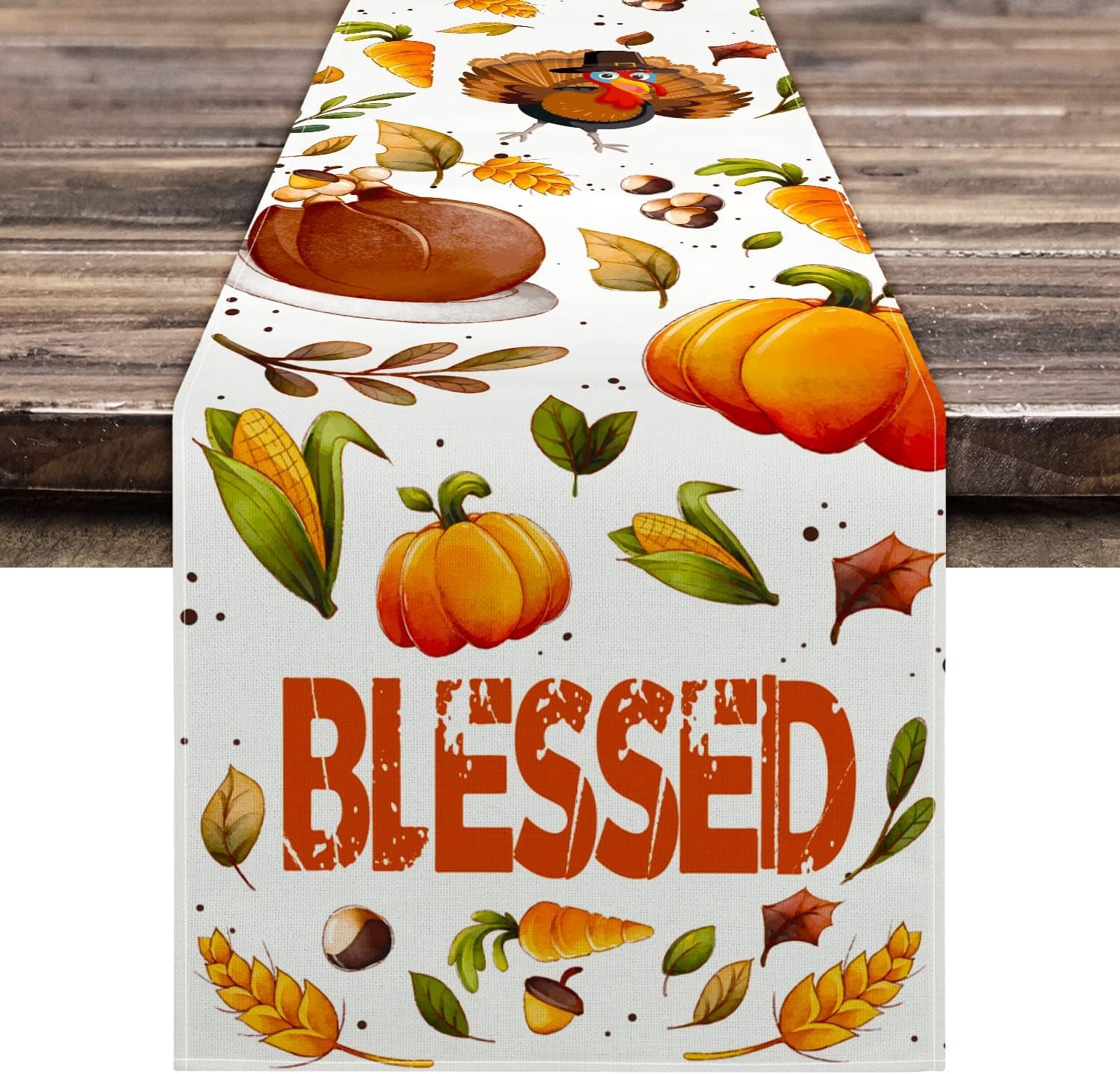 Thanksgiving Table Runner, Thanksgiving Runner for Table Blessed Turkey Thanksgiving Table Decorations for Indoor Outdoor Thanksgiving Decorations 13 X 72 Inch (13" X 72")