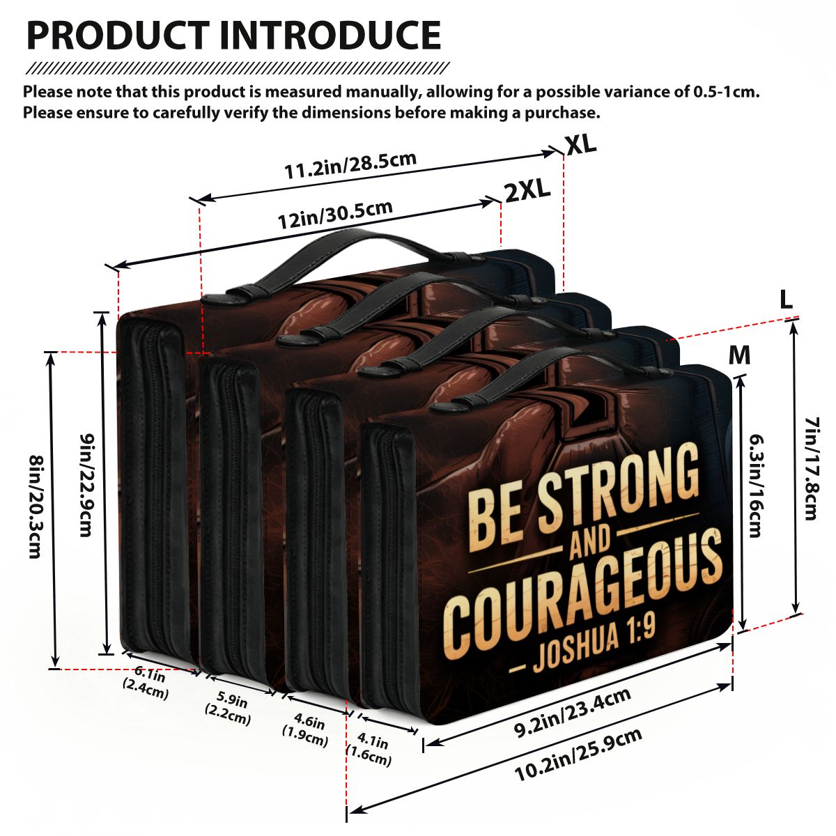 "Be Strong and Courageous" Bible Cover – Joshua 1:9 Scripture Case with Rugged Cross Design – Christian Gift for Men & Boys