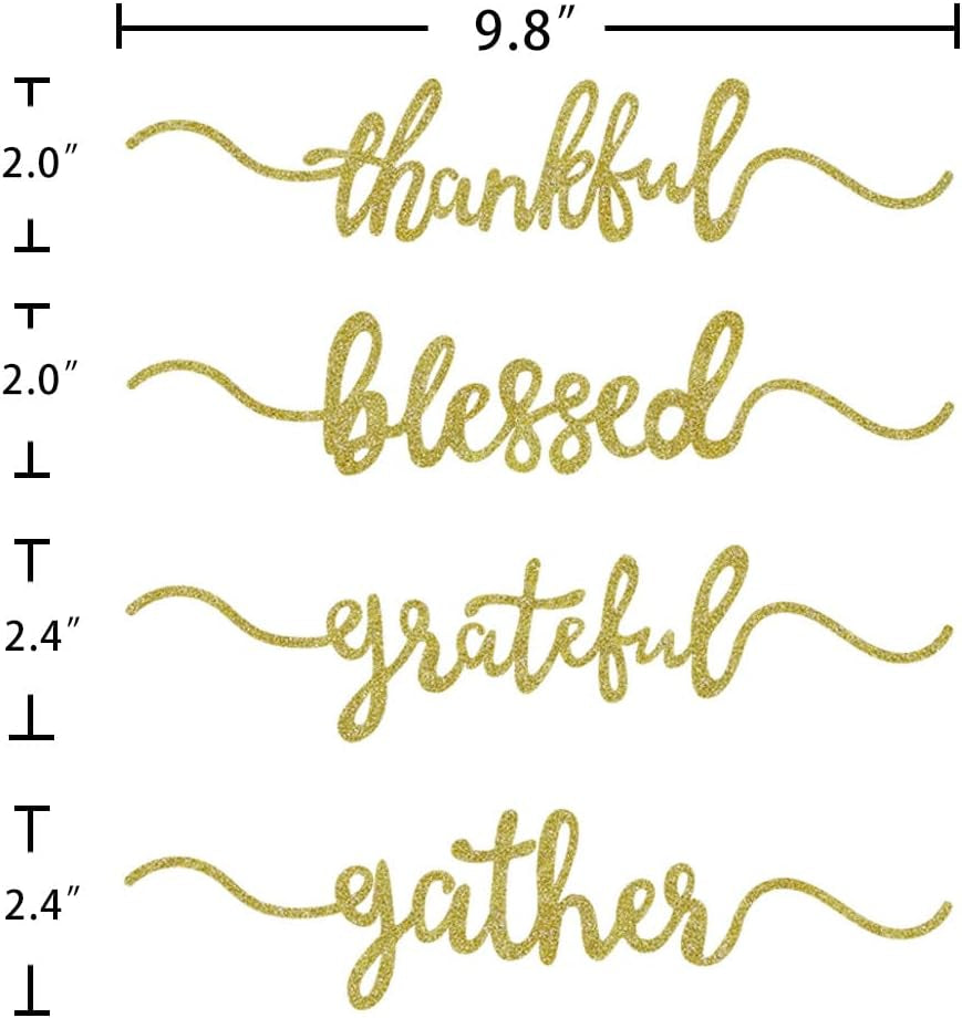 8 Pcs Thanksgiving Plate Cards, Thanksgiving Table Decorations Grateful Thankful Blessed Gather Place Card Plate Decors for Home Party (Gold)