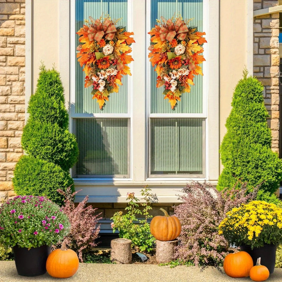 Fall Swag 21 Inch Autumn Wreaths for Front Door Thanksgiving Door Decorations Halloween Decor Outside Garland Artificial