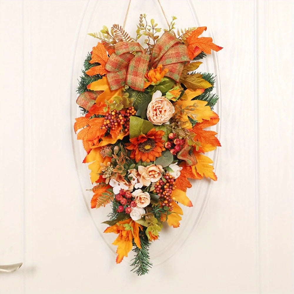 Fall Swag 21 Inch Autumn Wreaths for Front Door Thanksgiving Door Decorations Halloween Decor Outside Garland Artificial