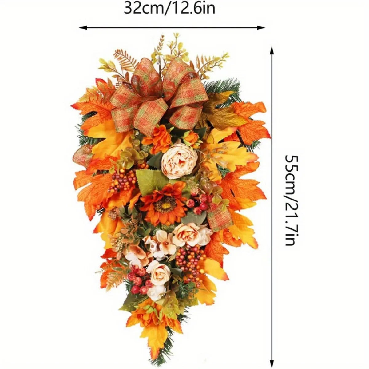 Fall Swag 21 Inch Autumn Wreaths for Front Door Thanksgiving Door Decorations Halloween Decor Outside Garland Artificial