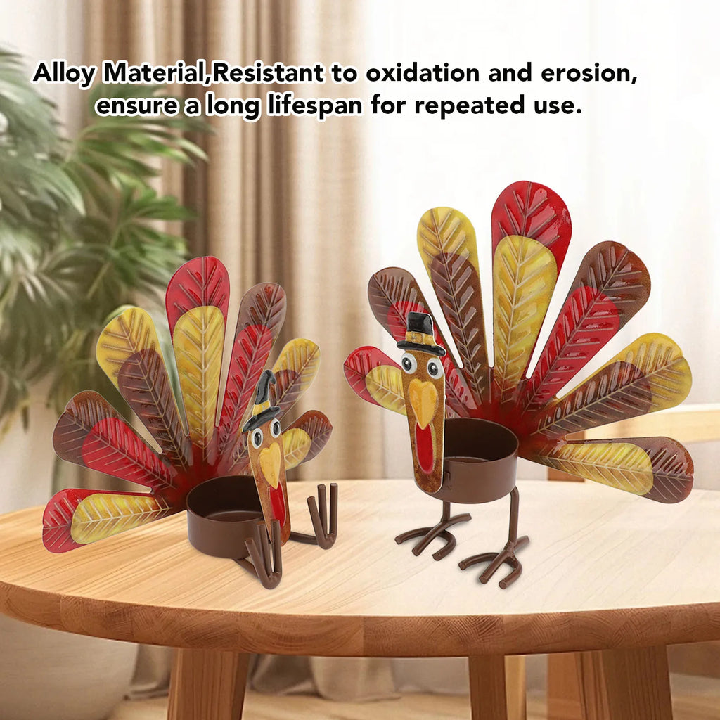 2Pcs Thanksgiving Turkey Candle Holder Cute Look Versatile Alloy Table Turkey Candle Holder Decoration for Home Party