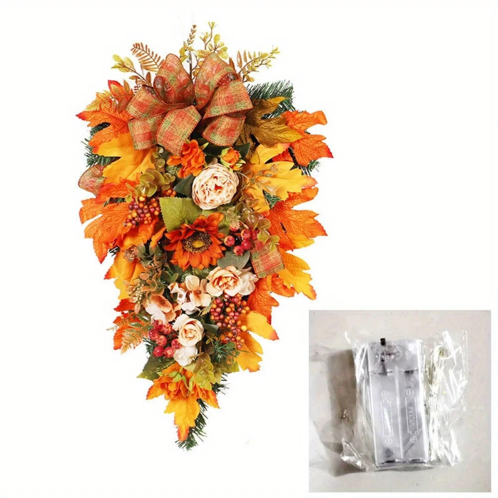 Fall Swag 21 Inch Autumn Wreaths for Front Door Thanksgiving Door Decorations Halloween Decor Outside Garland Artificial