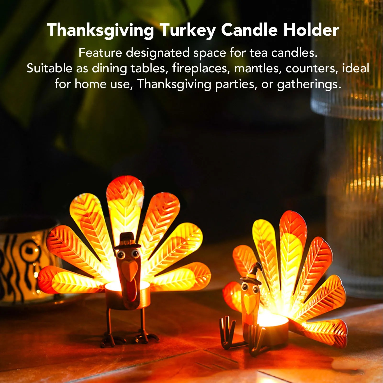2Pcs Thanksgiving Turkey Candle Holder Cute Look Versatile Alloy Table Turkey Candle Holder Decoration for Home Party