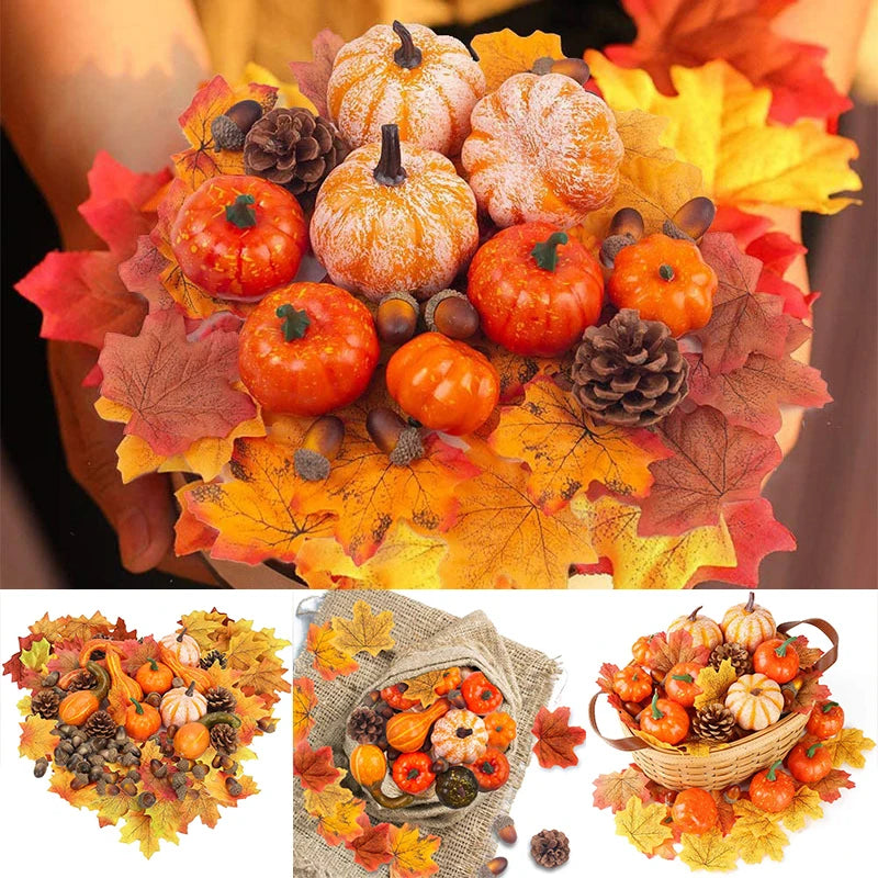 Artificial Pumpkins Set Harvest Decoration Velvet Foam Pumpkin Prop Ornaments for Fall Garland Autumn Thanksgiving Halloween