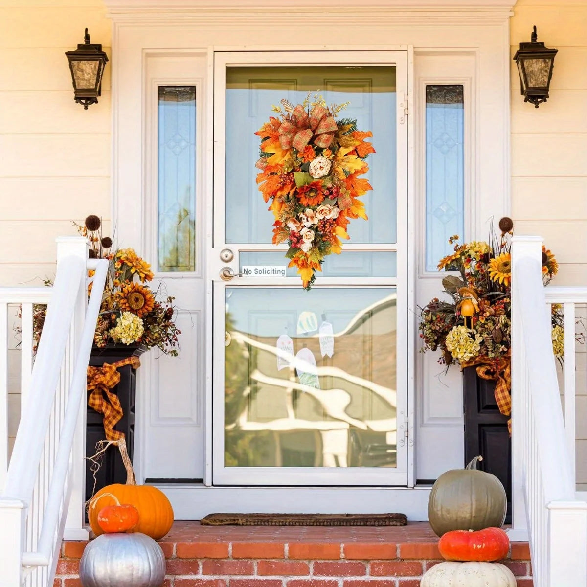 Fall Swag 21 Inch Autumn Wreaths for Front Door Thanksgiving Door Decorations Halloween Decor Outside Garland Artificial