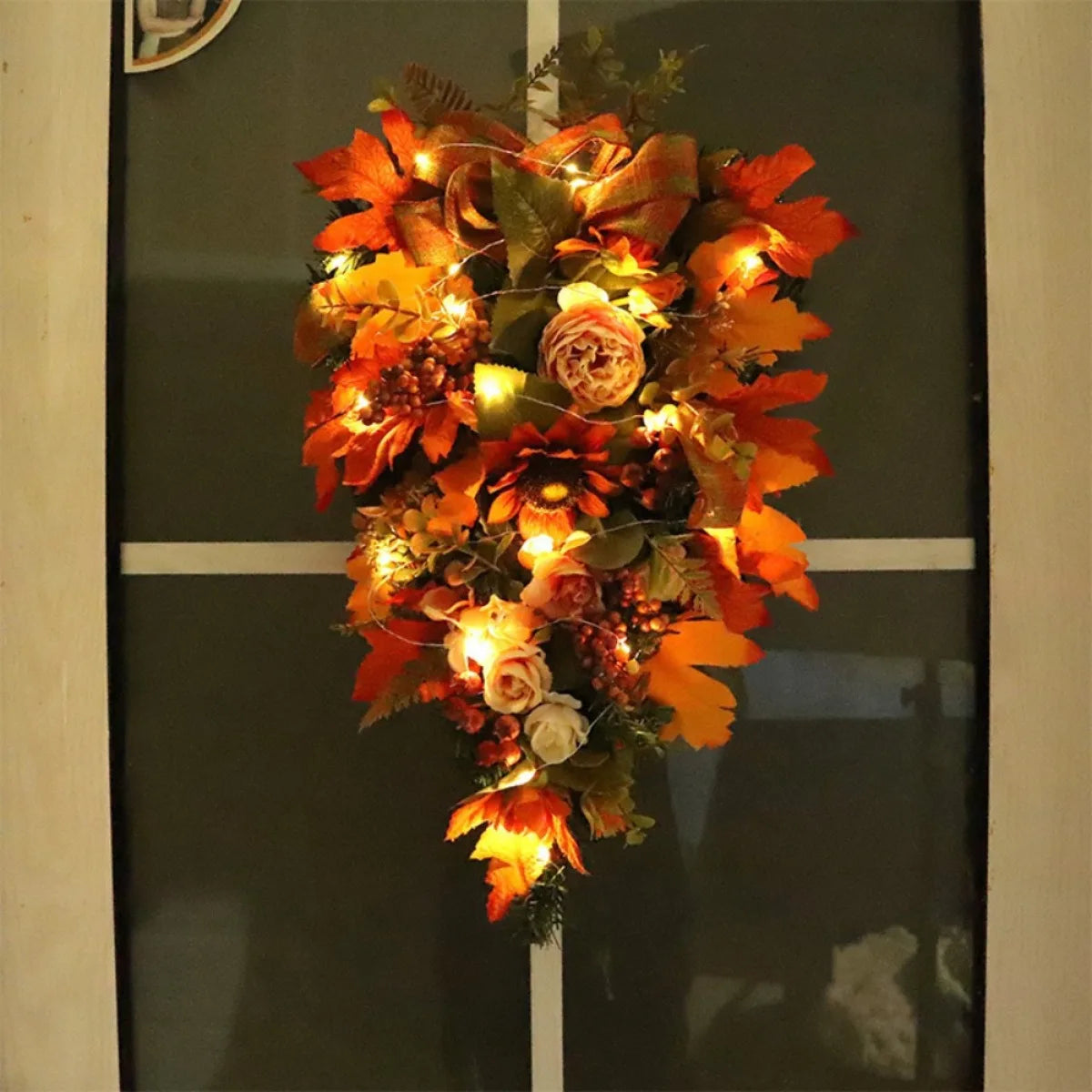Fall Swag 21 Inch Autumn Wreaths for Front Door Thanksgiving Door Decorations Halloween Decor Outside Garland Artificial