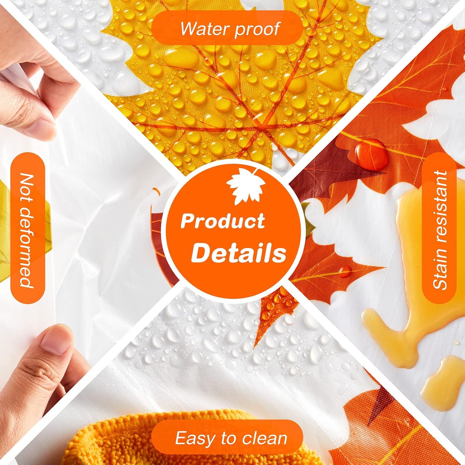 Thanksgiving Fall Leaf Tablecloth Autumn Maple Leaf Table Cover Waterproof Rectangle Plastic Table Cover for Thanksgiving Decoration Curtain Restaurant Camping (2 Pieces)