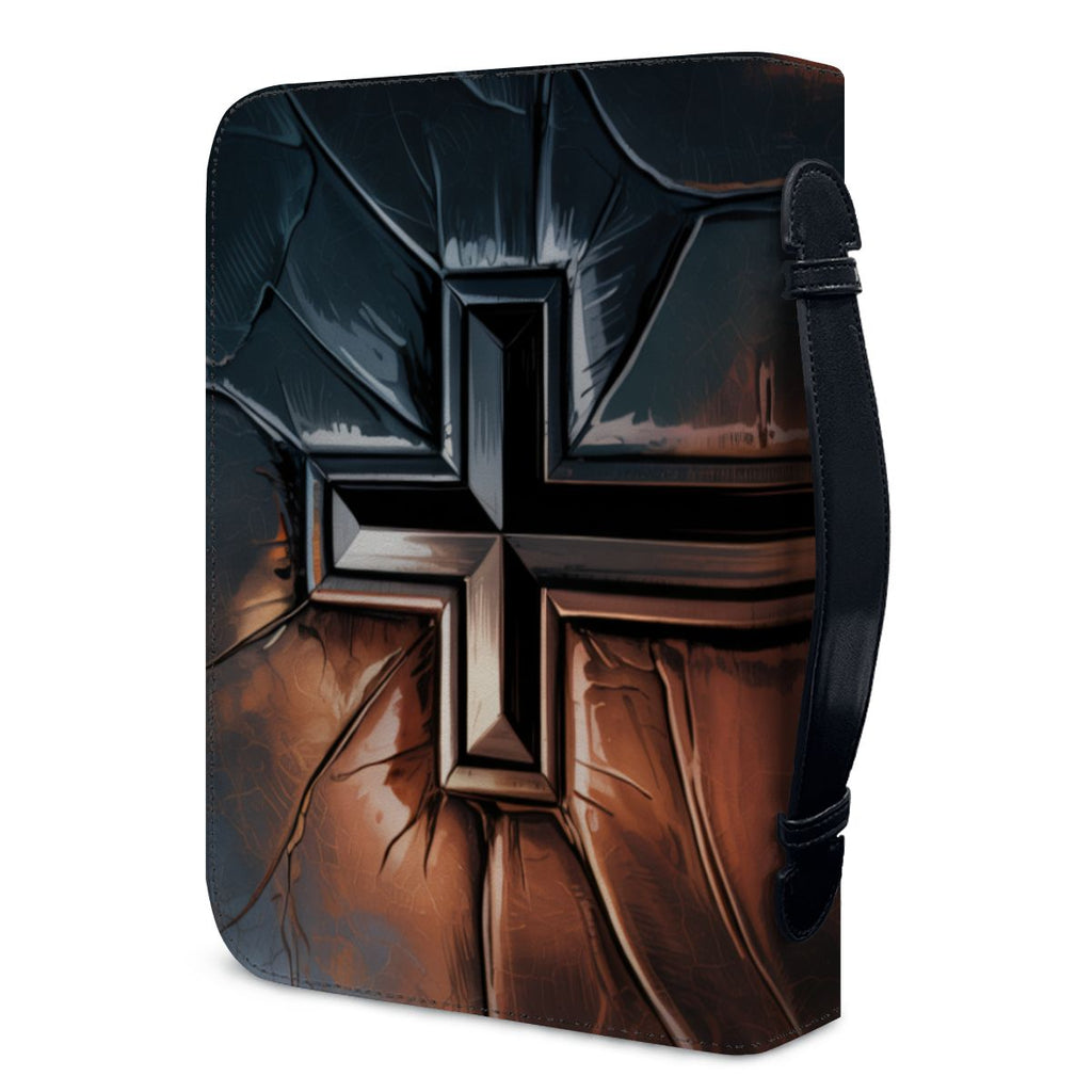 "Be Strong and Courageous" Bible Cover – Joshua 1:9 Scripture Case with Rugged Cross Design – Christian Gift for Men & Boys