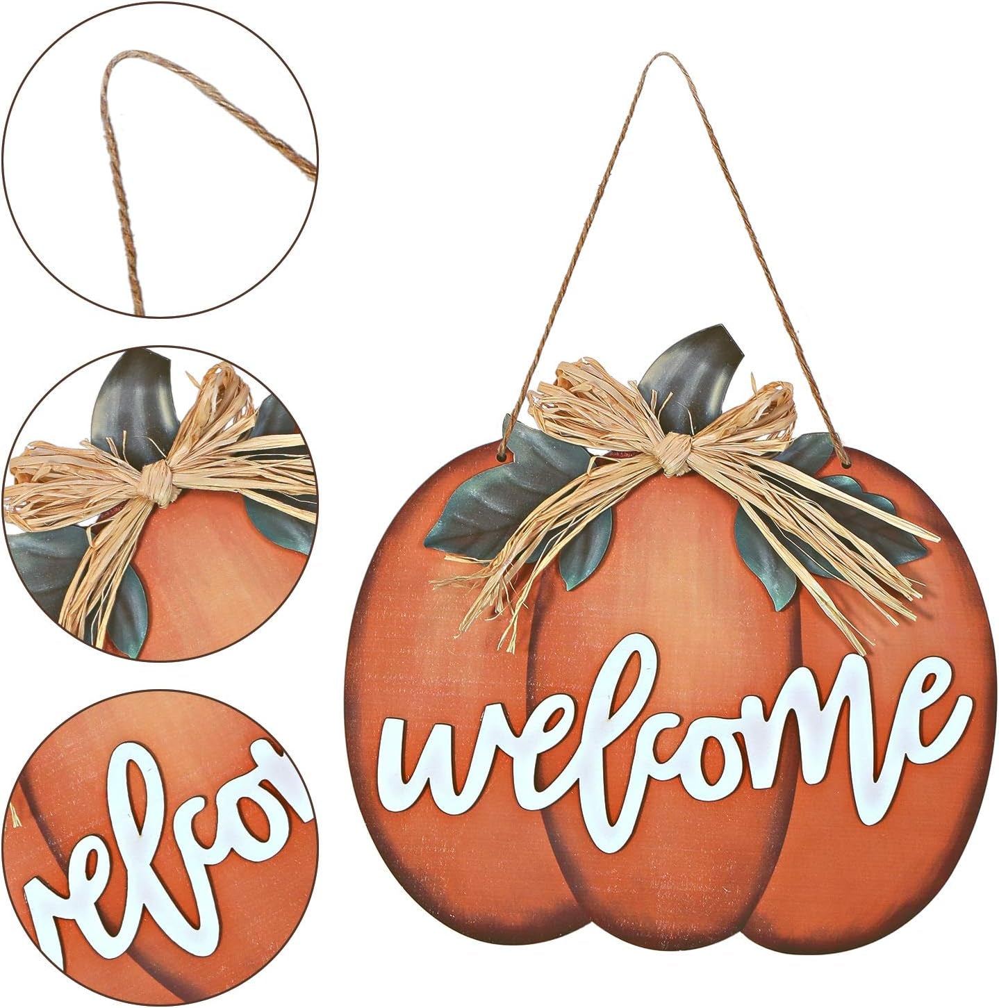 Fall Decor Pumpkin Welcome Sign Thanksgiving Door Hanger Wooden Pumpkin Decor Hanging Porch Sign for Autumn Harvest Thanksgiving Farmhouse Wall Decoration(Orange)