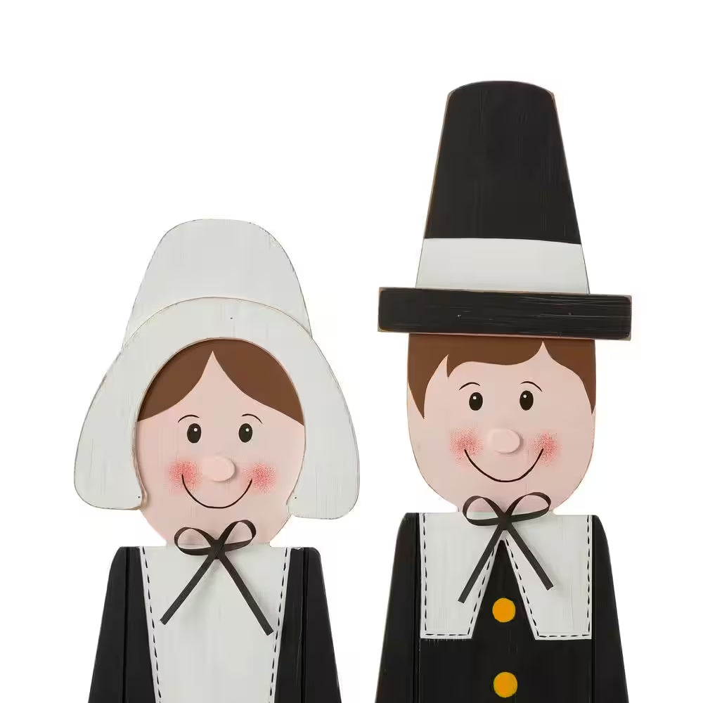 36 In. H Thanksgiving Wooden Pilgrim Couple Poch Decor