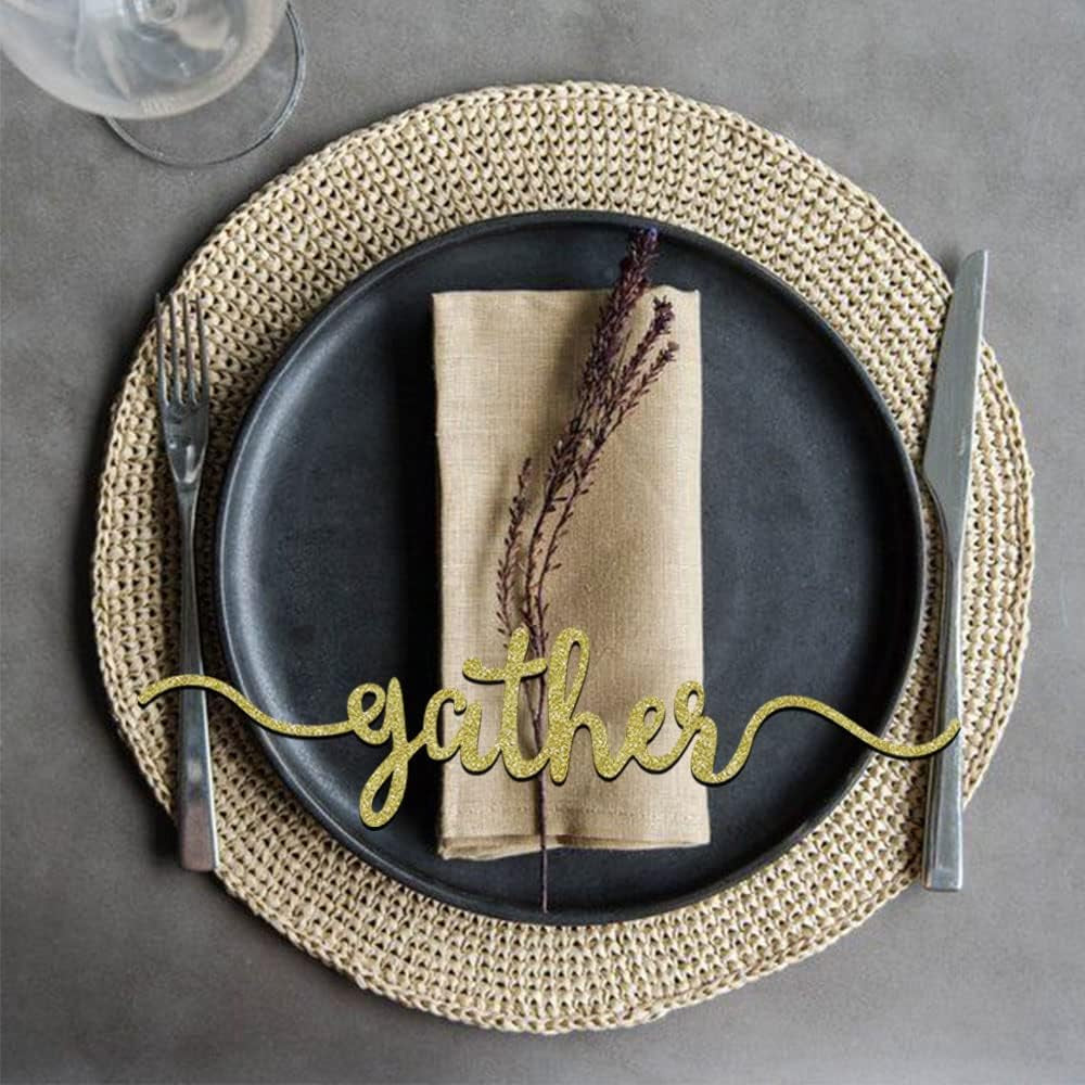 8 Pcs Thanksgiving Plate Cards, Thanksgiving Table Decorations Grateful Thankful Blessed Gather Place Card Plate Decors for Home Party (Gold)