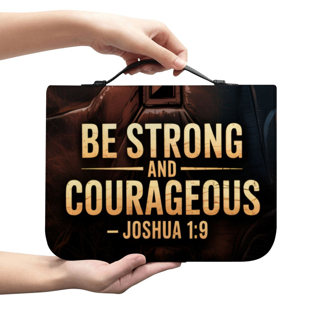 "Be Strong and Courageous" Bible Cover – Joshua 1:9 Scripture Case with Rugged Cross Design – Christian Gift for Men & Boys