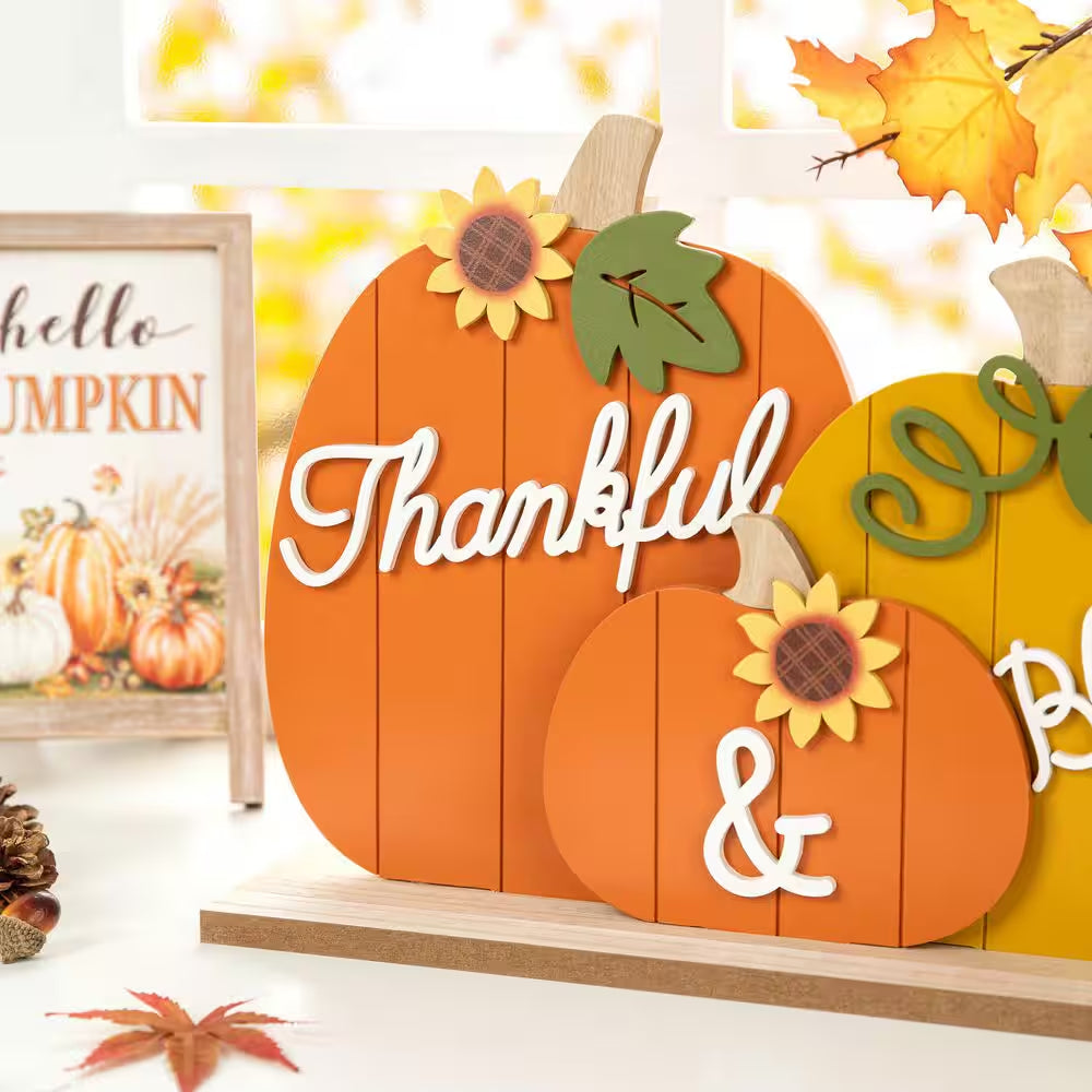 8 In. Thanksgiving Christmas Wooden Pumpkins Table Decor