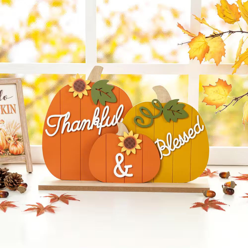 8 In. Thanksgiving Christmas Wooden Pumpkins Table Decor