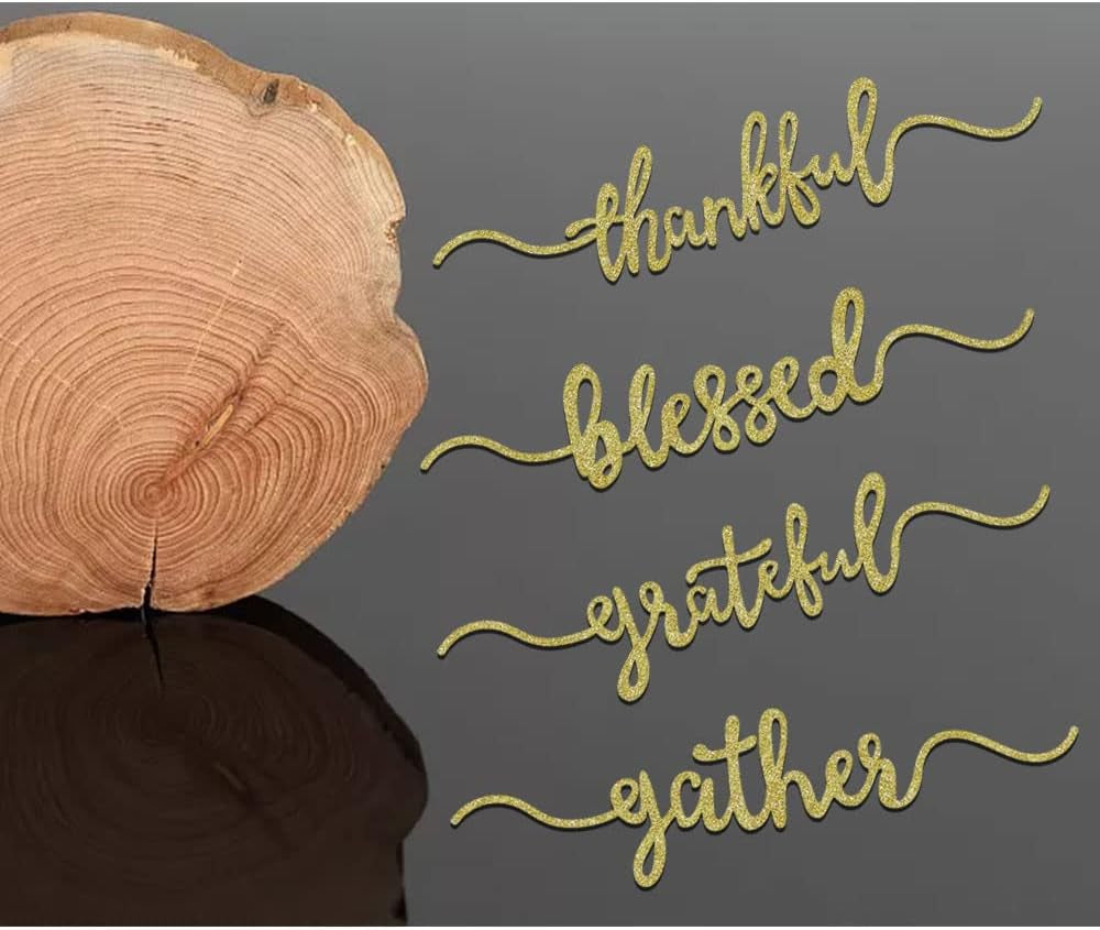 8 Pcs Thanksgiving Plate Cards, Thanksgiving Table Decorations Grateful Thankful Blessed Gather Place Card Plate Decors for Home Party (Gold)