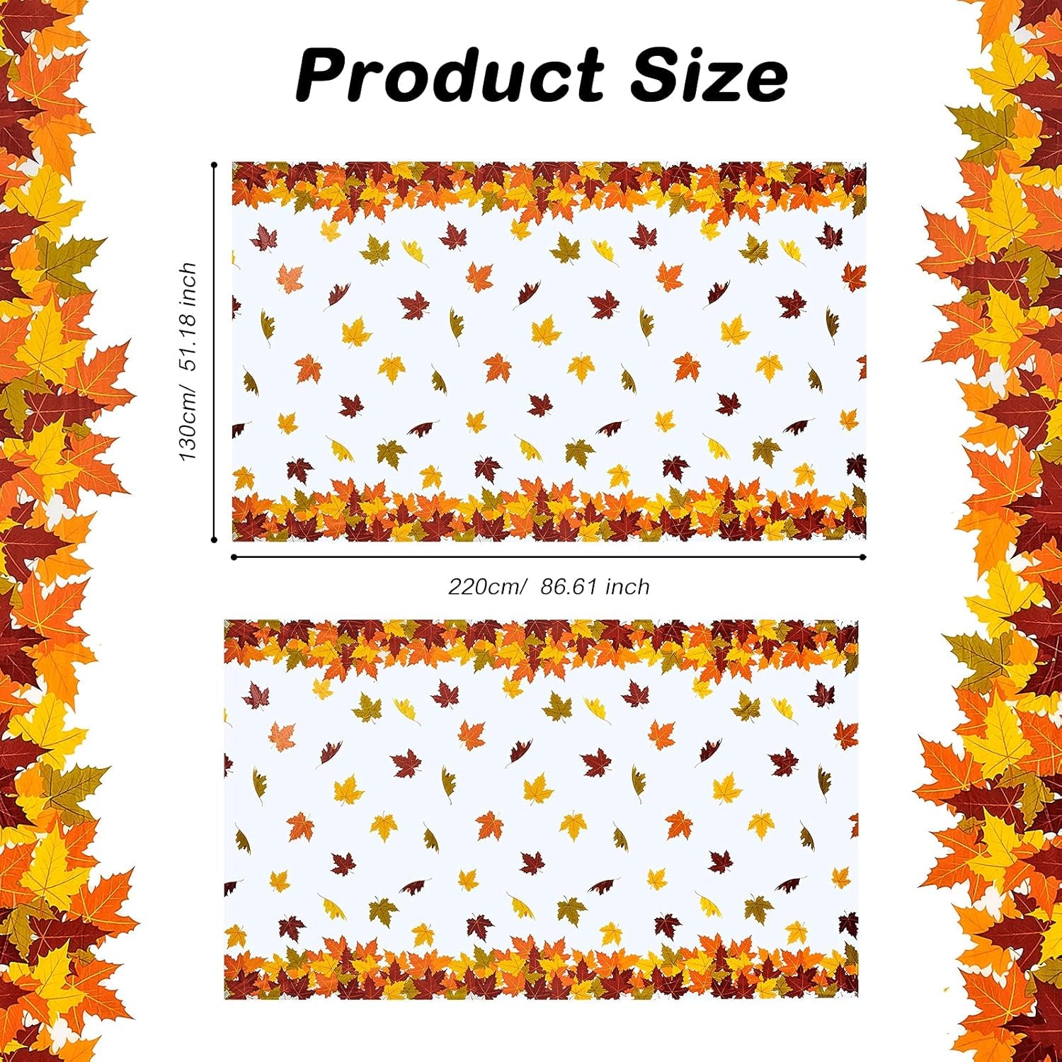 Thanksgiving Fall Leaf Tablecloth Autumn Maple Leaf Table Cover Waterproof Rectangle Plastic Table Cover for Thanksgiving Decoration Curtain Restaurant Camping (2 Pieces)