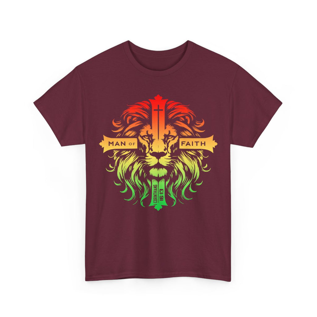 Unisex Heavy Cotton TeeMan of Faith Lion Cross Christian T-Shirt – Strength, Courage & 1 Corinthians 16:13