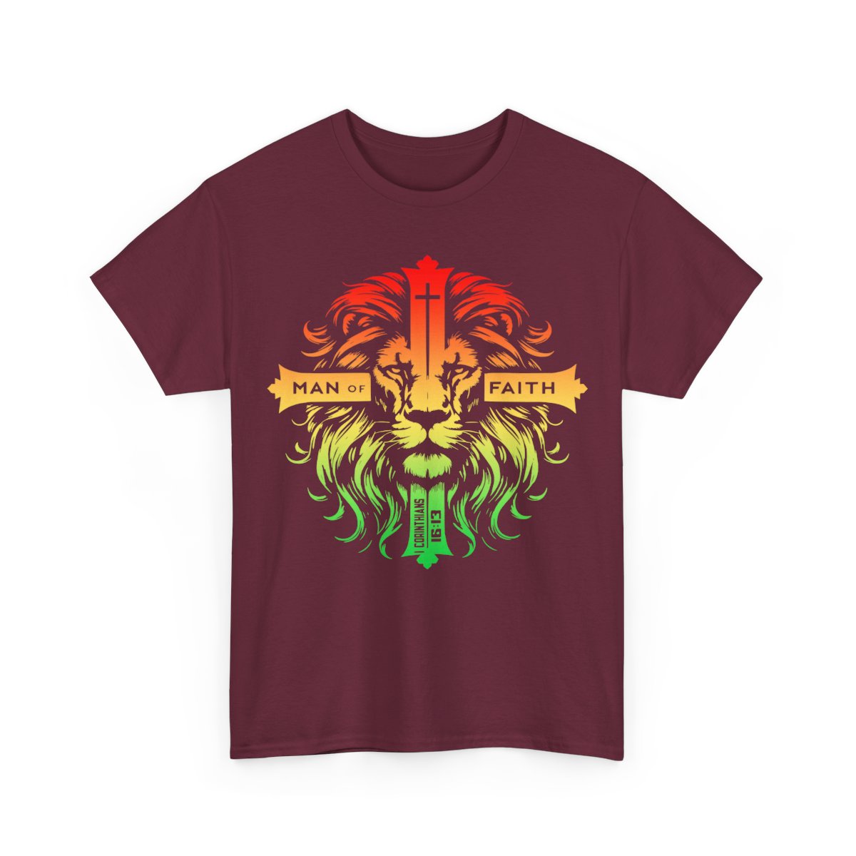 Unisex Heavy Cotton TeeMan of Faith Lion Cross Christian T-Shirt – Strength, Courage & 1 Corinthians 16:13