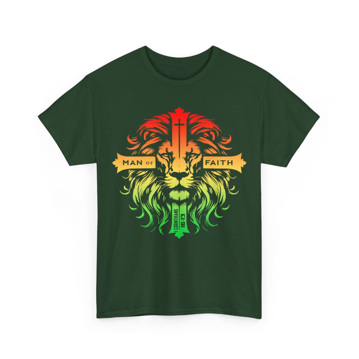 Unisex Heavy Cotton TeeMan of Faith Lion Cross Christian T-Shirt – Strength, Courage & 1 Corinthians 16:13