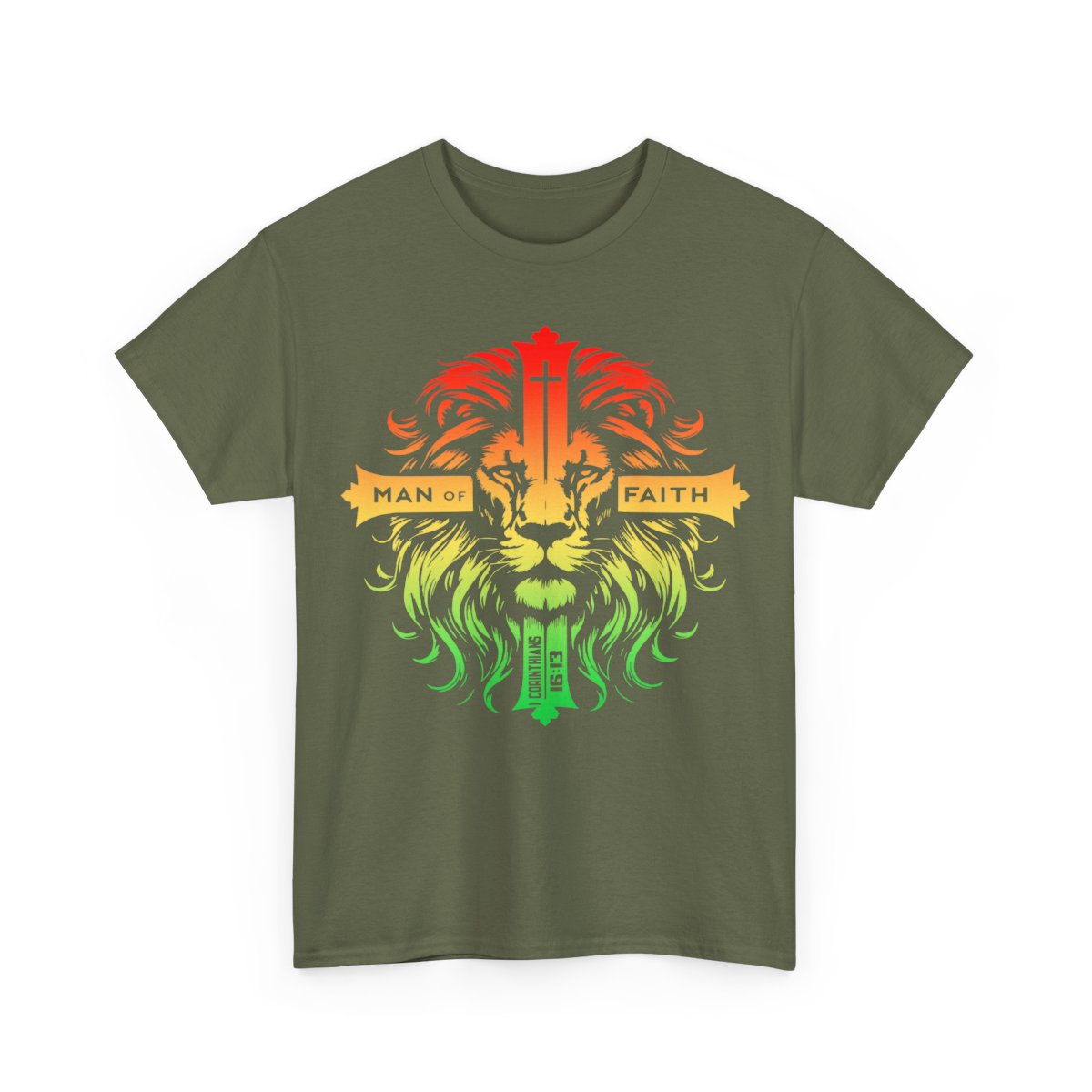 Unisex Heavy Cotton TeeMan of Faith Lion Cross Christian T-Shirt – Strength, Courage & 1 Corinthians 16:13