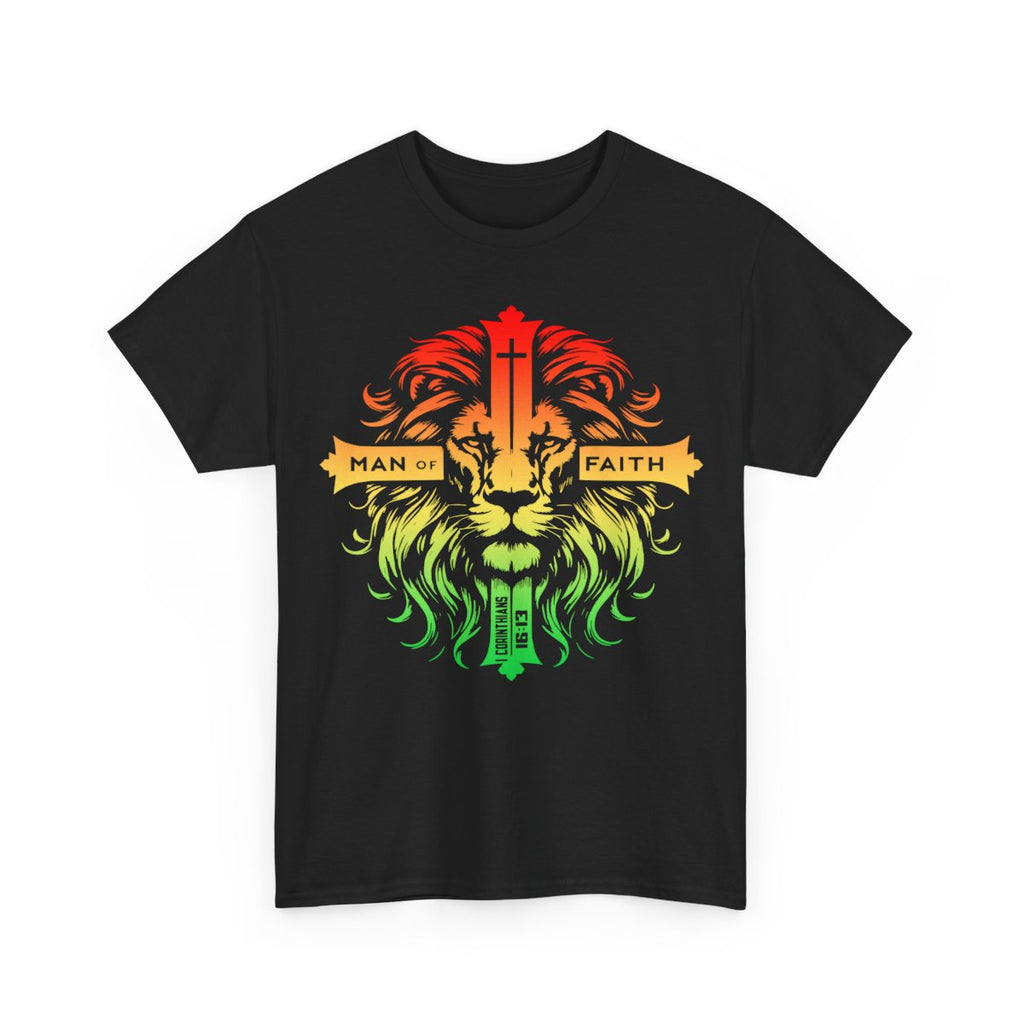 Unisex Heavy Cotton TeeMan of Faith Lion Cross Christian T-Shirt – Strength, Courage & 1 Corinthians 16:13