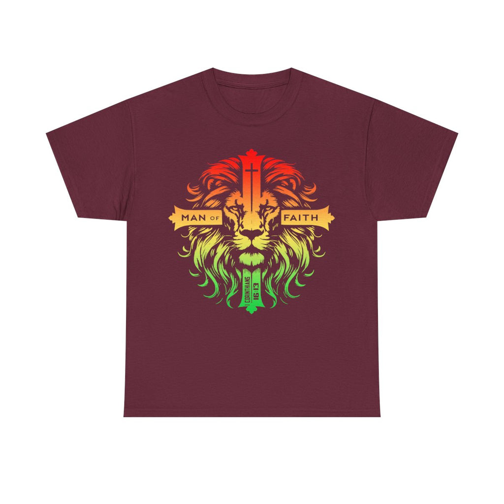 Unisex Heavy Cotton TeeMan of Faith Lion Cross Christian T-Shirt – Strength, Courage & 1 Corinthians 16:13