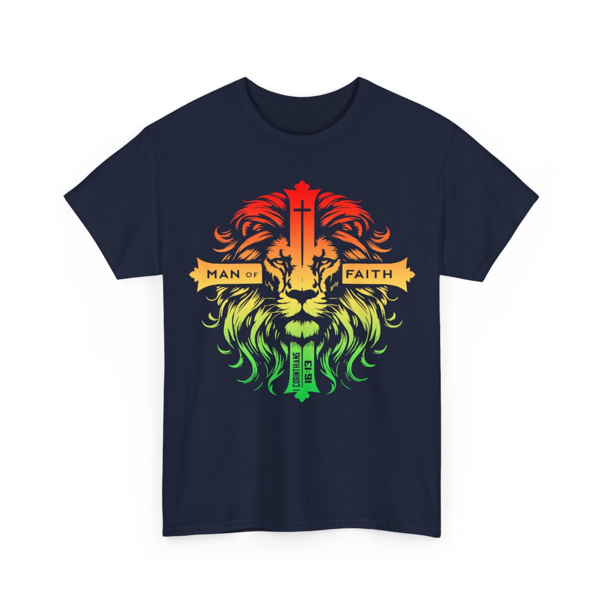 Unisex Heavy Cotton TeeMan of Faith Lion Cross Christian T-Shirt – Strength, Courage & 1 Corinthians 16:13
